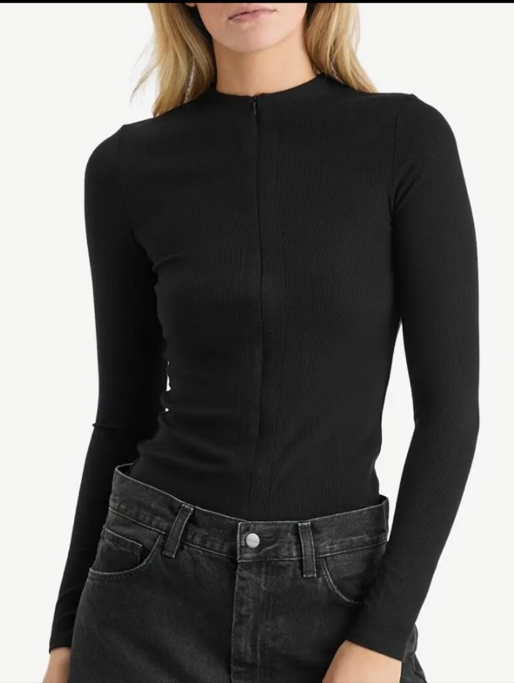 New Joah Brown Invisible Zip Long Sleeve Black Sz S/M